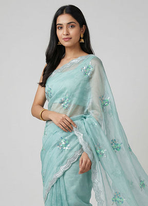 Blue Georgette Saree With Blouse Piece