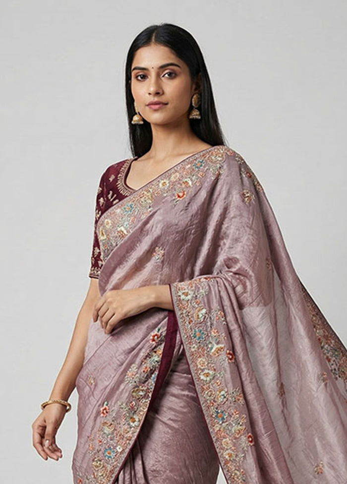 Purple Georgette Saree With Blouse Piece