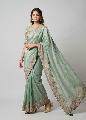 Green Georgette Saree With Blouse Piece