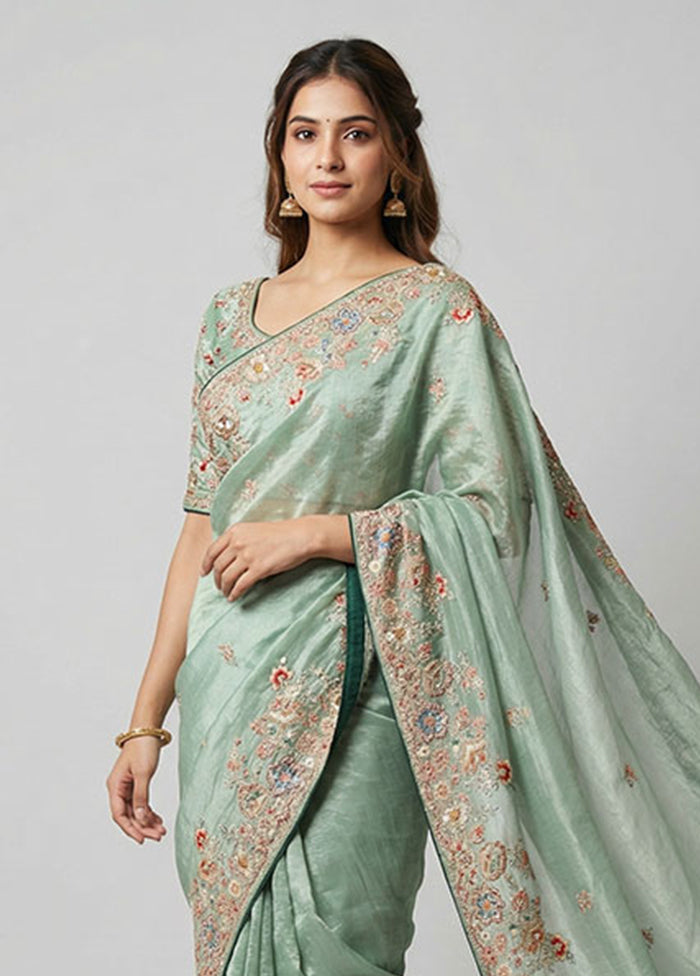 Green Georgette Saree With Blouse Piece