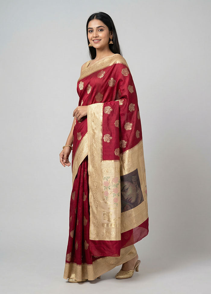 Red Dupion Silk Saree With Blouse Piece