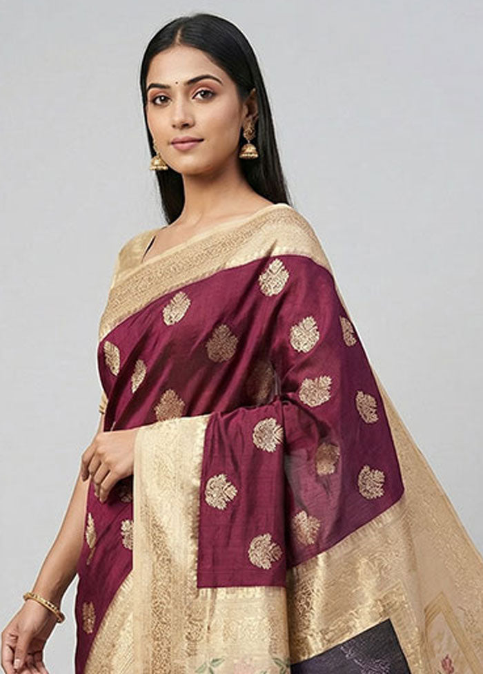 Purple Dupion Silk Saree With Blouse Piece