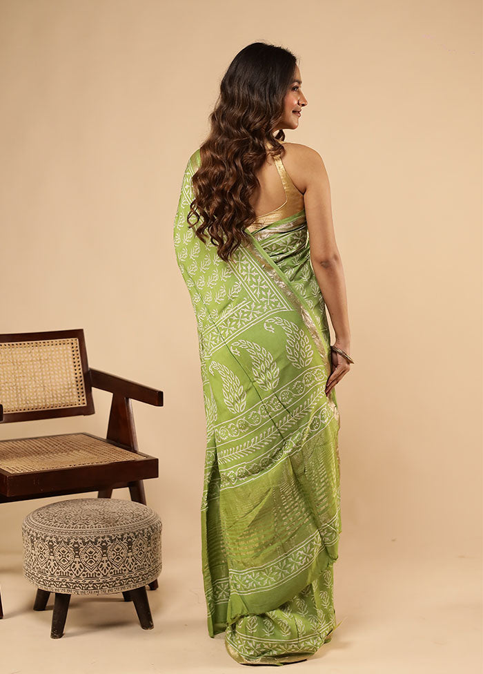 Green Chanderi Silk Saree With Blouse Piece