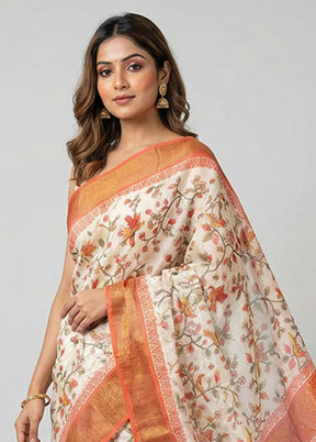 Cream Handloom Tussar Silk Saree With Blouse Piece
