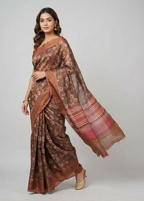 Rust Handloom Tussar Silk Saree With Blouse Piece