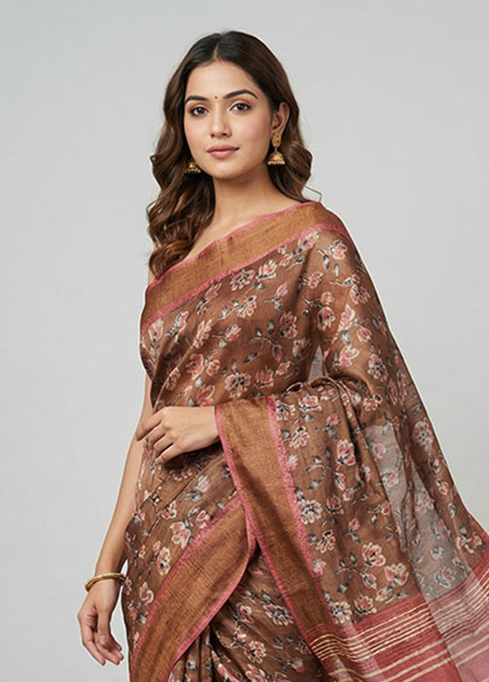Rust Handloom Tussar Silk Saree With Blouse Piece