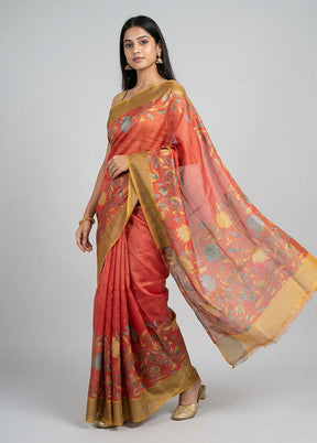 Red Handloom Tussar Silk Saree With Blouse Piece