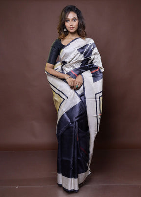 Blue Handloom Tussar Pure Silk Saree With Blouse Piece