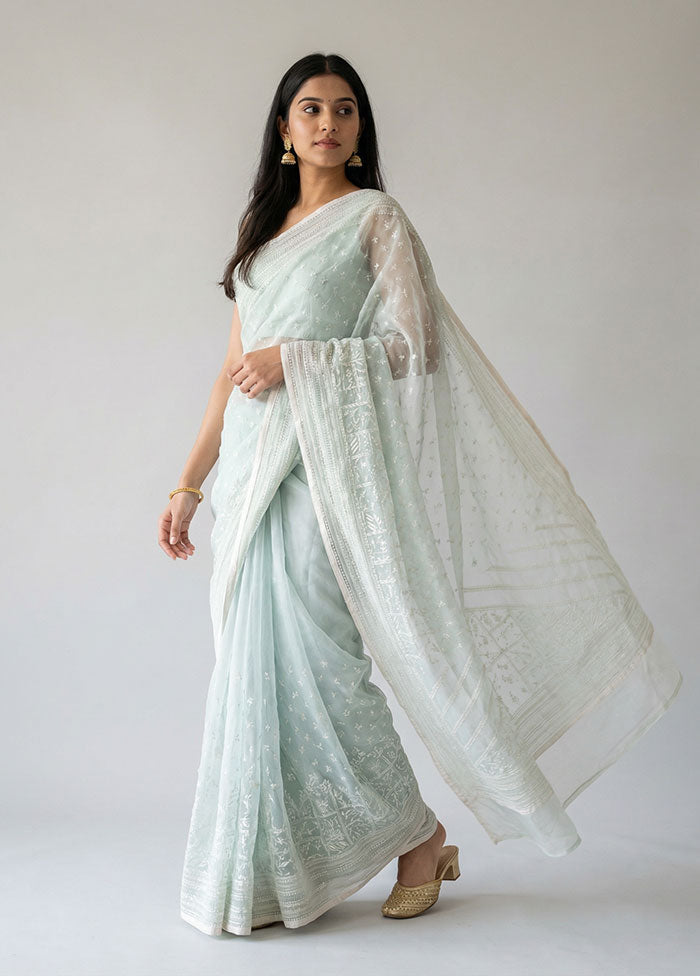 Green Organza Saree With Blouse Piece
