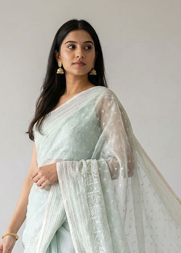 Green Organza Saree With Blouse Piece