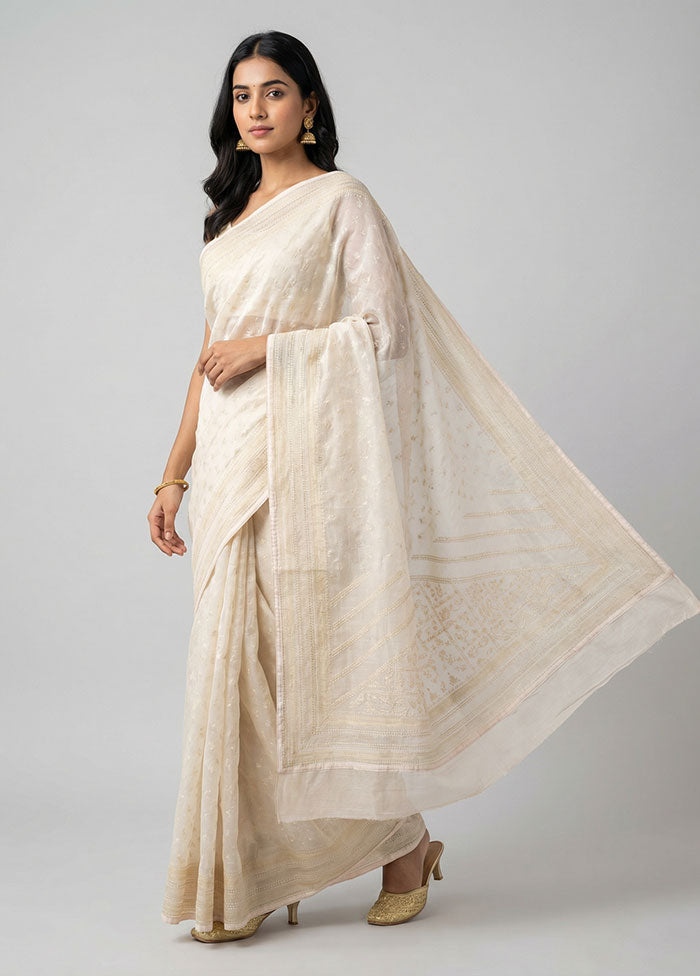 White Organza Saree With Blouse Piece