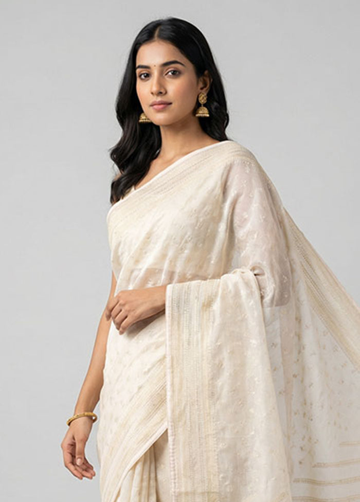 White Organza Saree With Blouse Piece