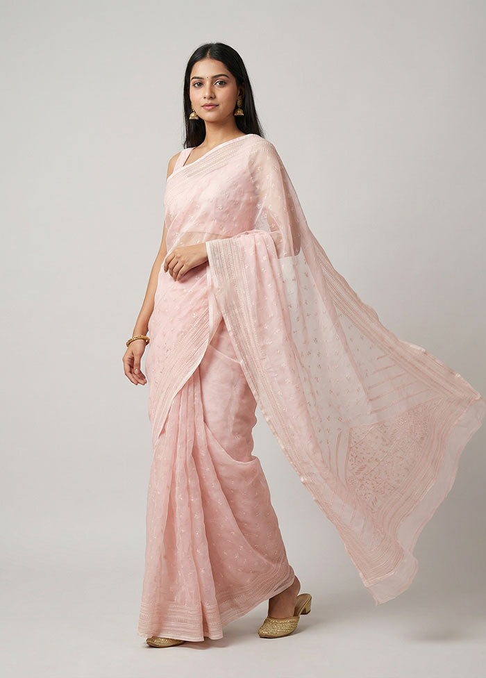 Pink Organza Saree With Blouse Piece