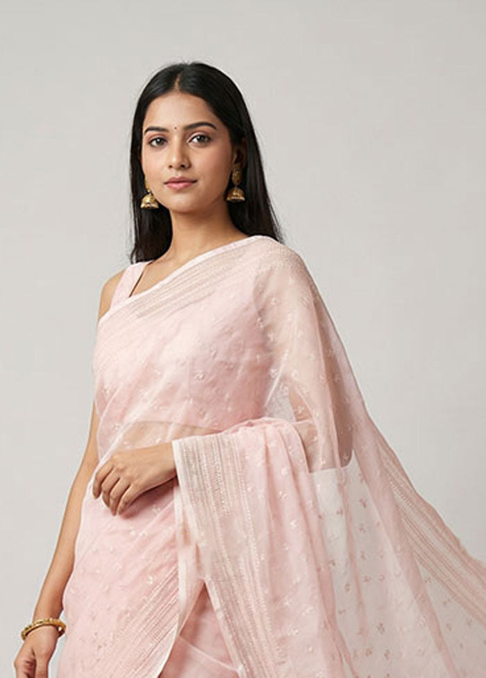 Pink Organza Saree With Blouse Piece