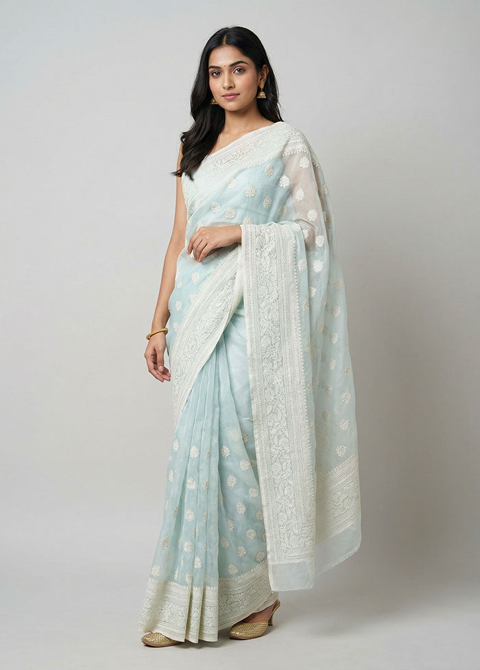 Green Organza Saree With Blouse Piece