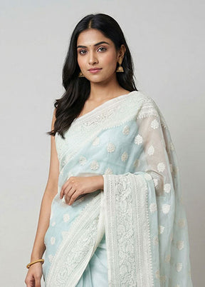 Green Organza Saree With Blouse Piece