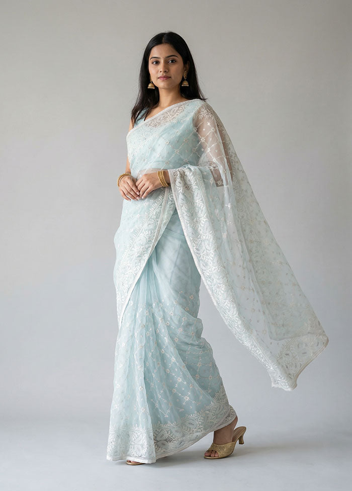 Green Organza Saree With Blouse Piece