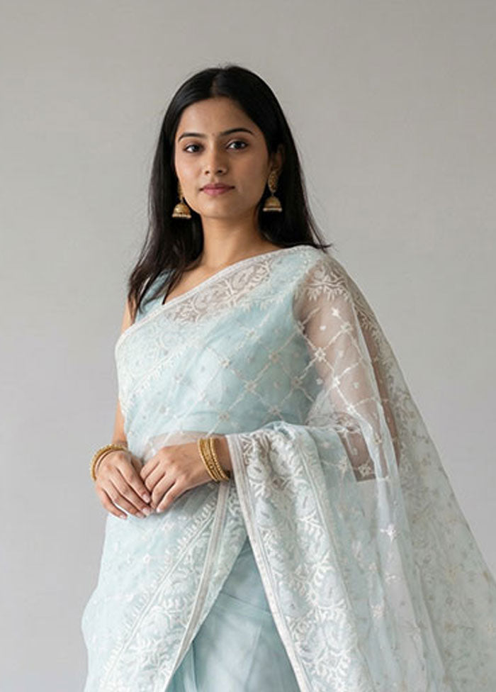 Green Organza Saree With Blouse Piece