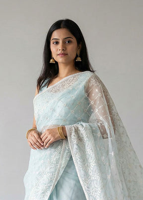 Green Organza Saree With Blouse Piece
