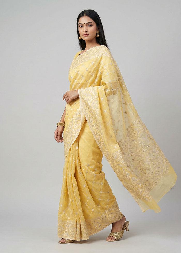Yellow Organza Saree With Blouse Piece