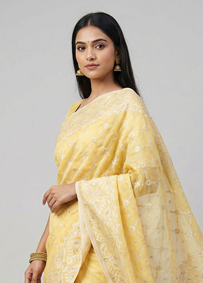 Yellow Organza Saree With Blouse Piece