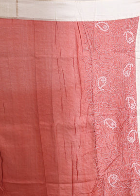 Pink Handloom Tussar Pure Silk Saree With Blouse Piece