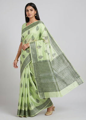 Green Handloom Dupion Silk Saree With Blouse Piece
