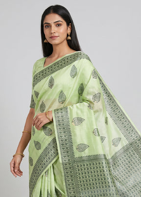 Green Handloom Dupion Silk Saree With Blouse Piece
