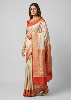Cream Uppada Silk Saree With Blouse Piece