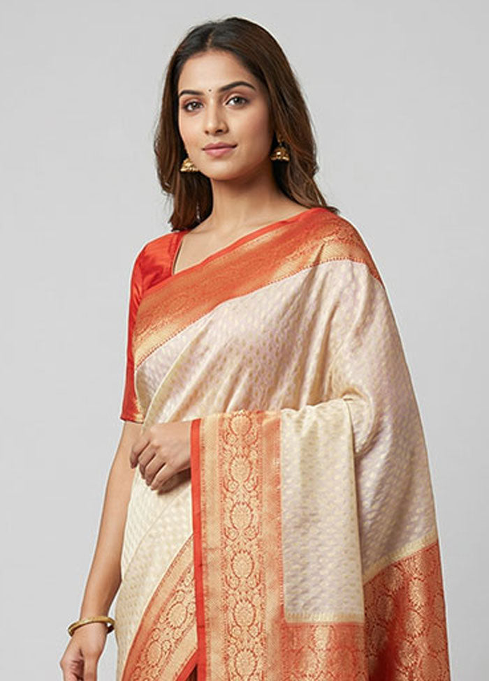 Cream Uppada Silk Saree With Blouse Piece