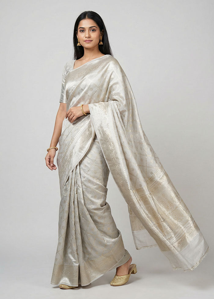 Grey Handloom Dupion Silk Saree With Blouse Piece