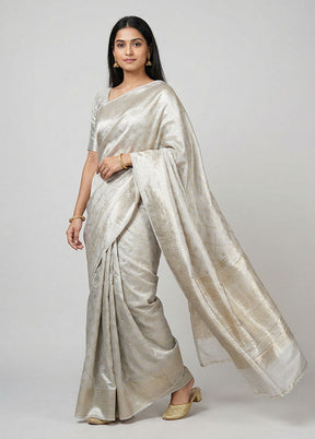Grey Handloom Dupion Silk Saree With Blouse Piece