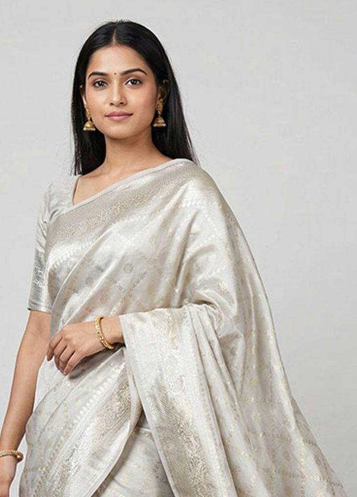 Grey Handloom Dupion Silk Saree With Blouse Piece