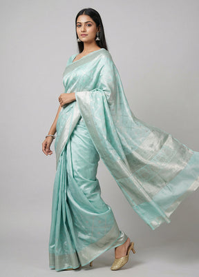 Green Handloom Dupion Silk Saree With Blouse Piece