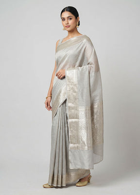 Grey Handloom Dupion Silk Saree With Blouse Piece