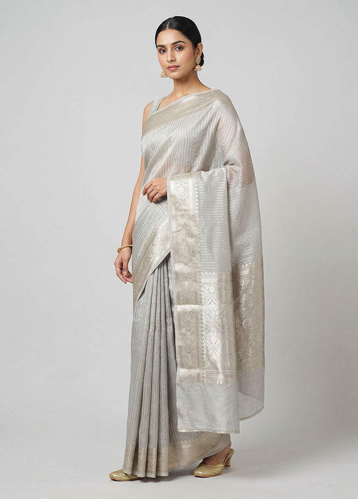 Grey Handloom Dupion Silk Saree With Blouse Piece