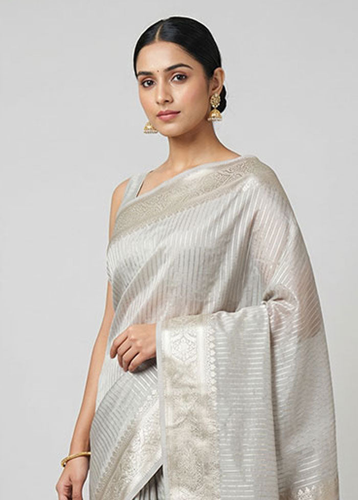 Grey Handloom Dupion Silk Saree With Blouse Piece