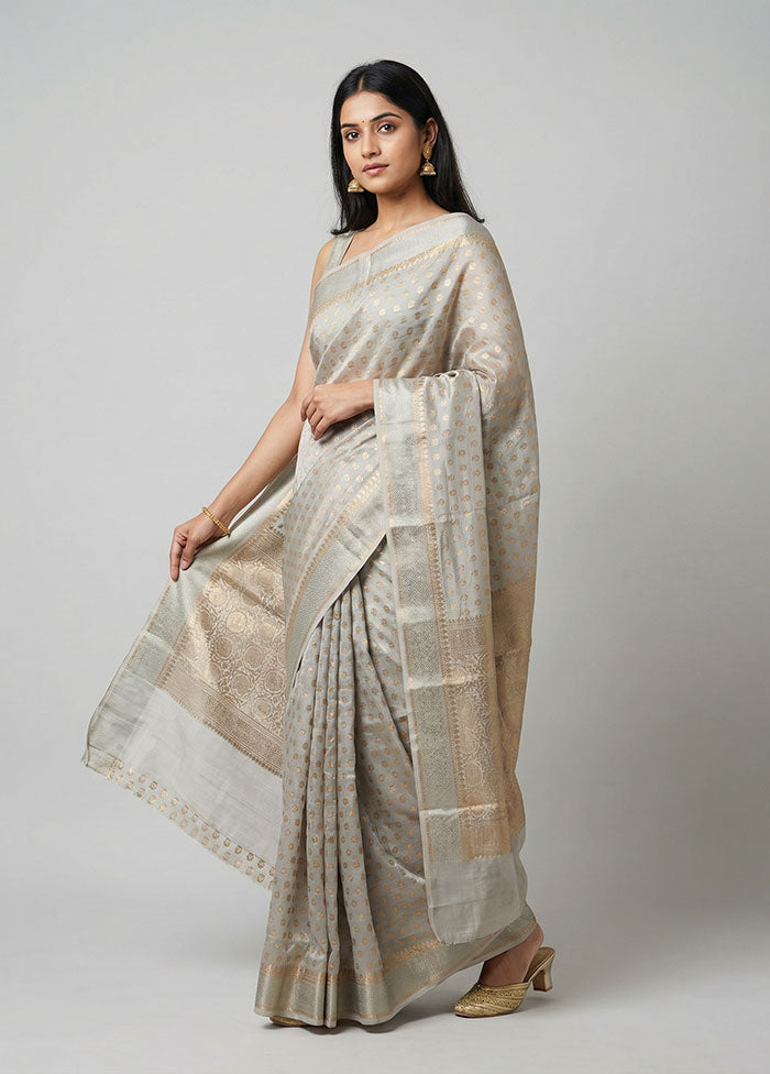 Grey Handloom Dupion Silk Saree With Blouse Piece