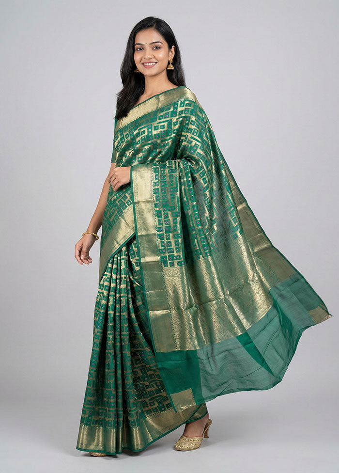 Green Handloom Dupion Pure Silk Saree With Blouse Piece