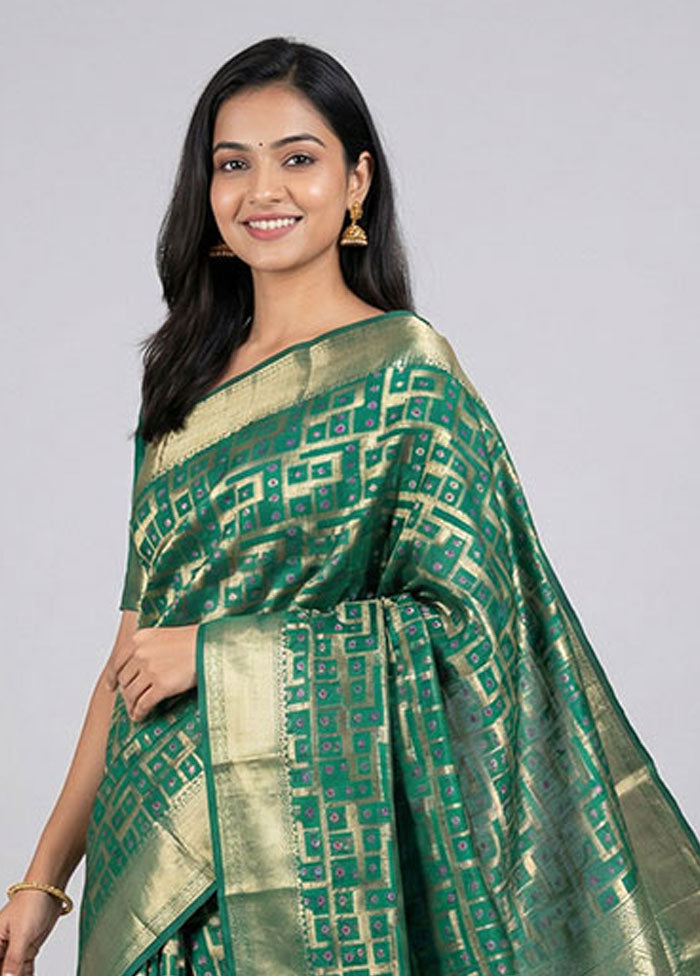 Green Handloom Dupion Pure Silk Saree With Blouse Piece