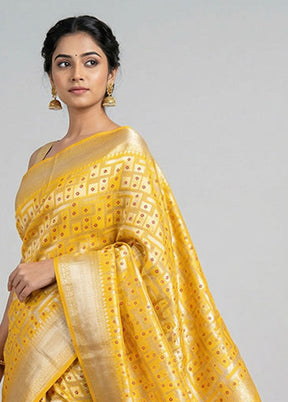 Yellow Handloom Dupion Pure Silk Saree With Blouse Piece