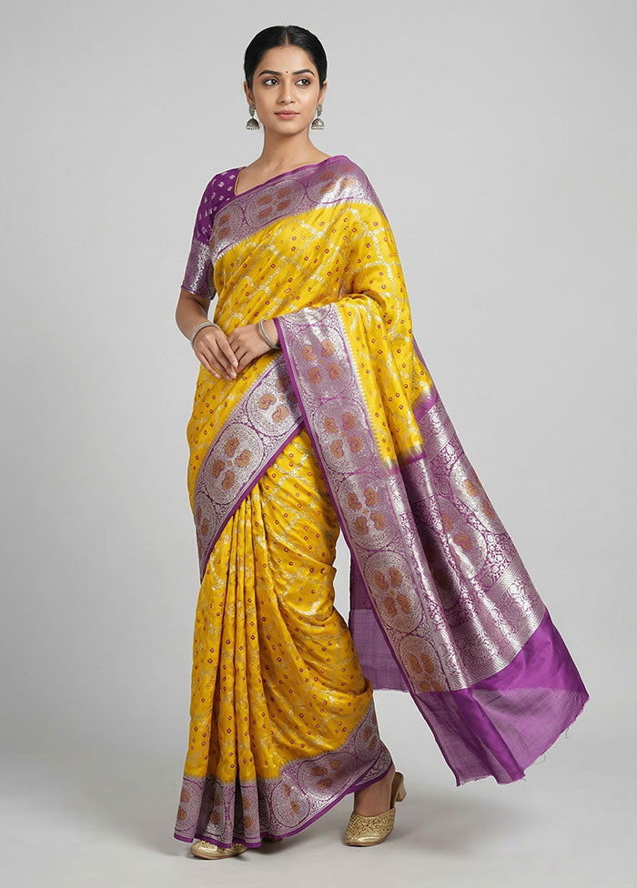 Yellow Handloom Dupion Pure Silk Saree With Blouse Piece