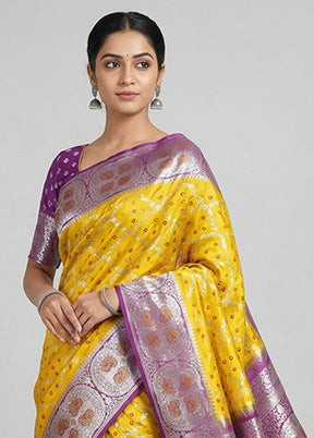 Yellow Handloom Dupion Pure Silk Saree With Blouse Piece