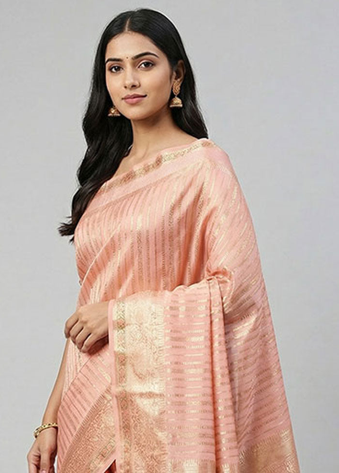 Pink Handloom Dupion Pure Silk Saree With Blouse Piece