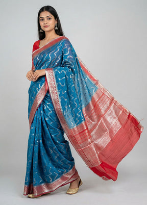 Blue Handloom Dupion Pure Silk Saree With Blouse Piece