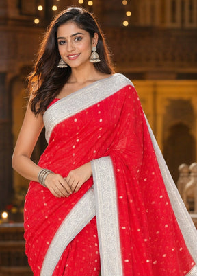 Red Handloom Dupion Pure Silk Saree With Blouse Piece