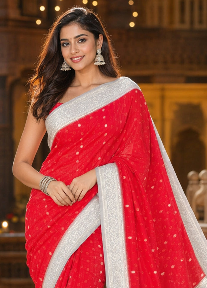 Red Handloom Dupion Pure Silk Saree With Blouse Piece