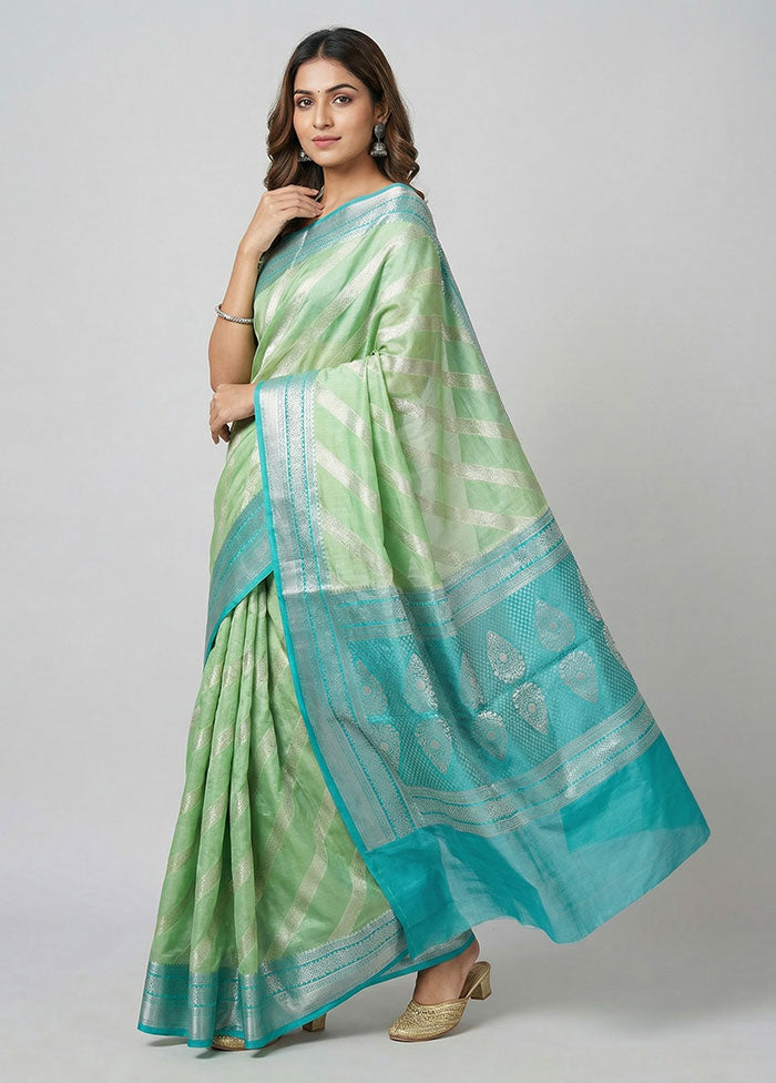 Green Handloom Dupion Pure Silk Saree With Blouse Piece