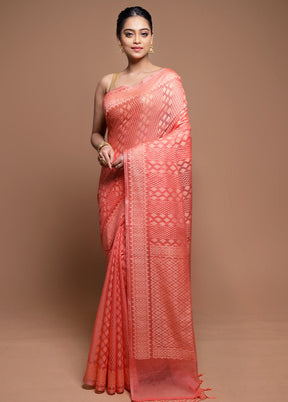Peach Pure Cotton Saree With Blouse Piece
