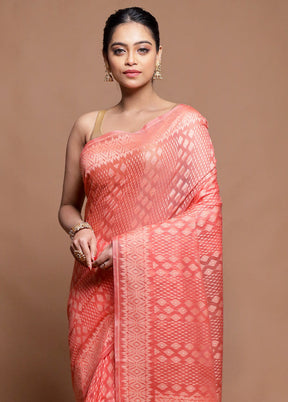 Peach Pure Cotton Saree With Blouse Piece